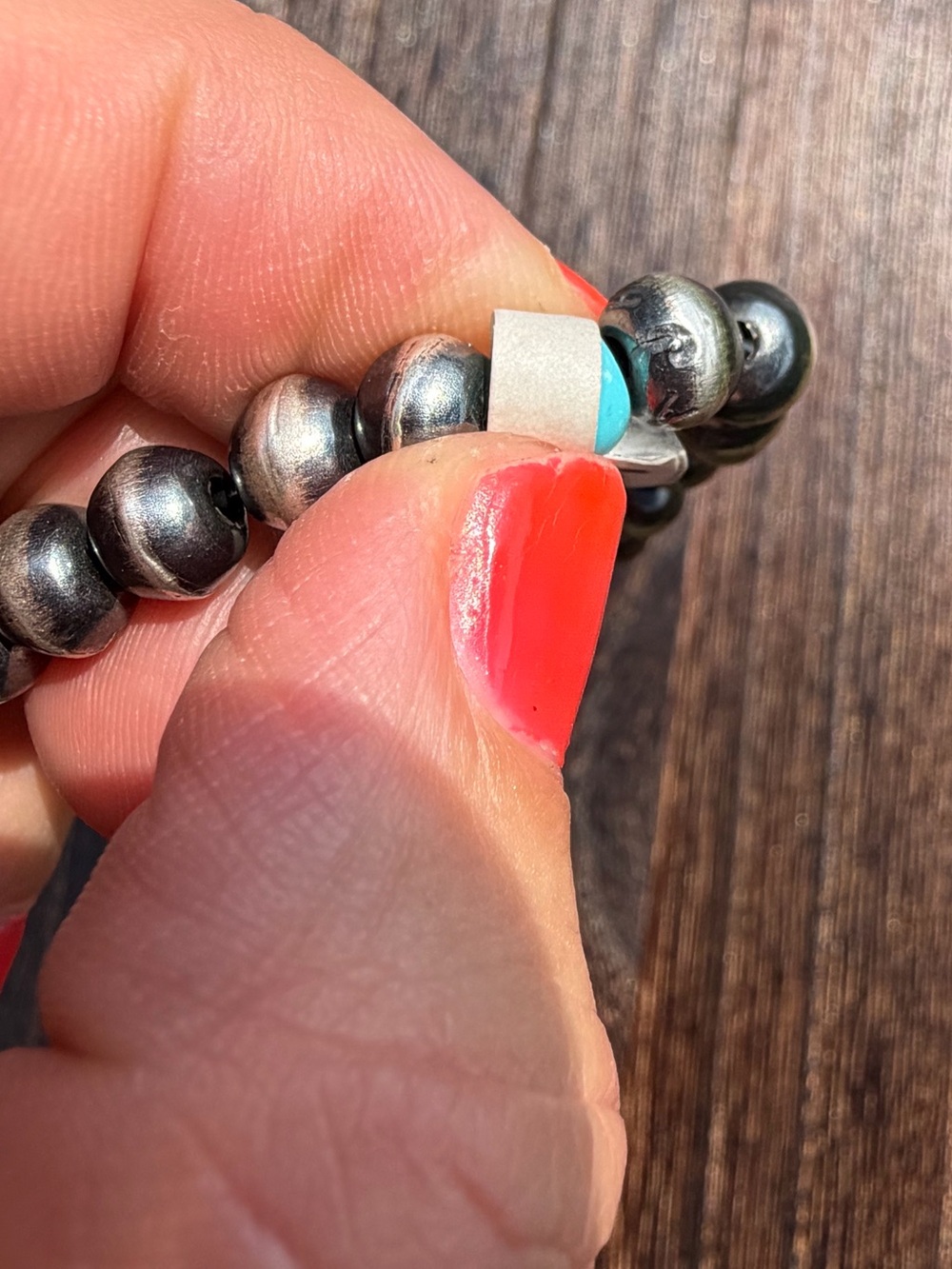 Handmade Navajo Pearl Stretch Bracelet- Sterling Silver- Signed by artist - Picture 7 of 9